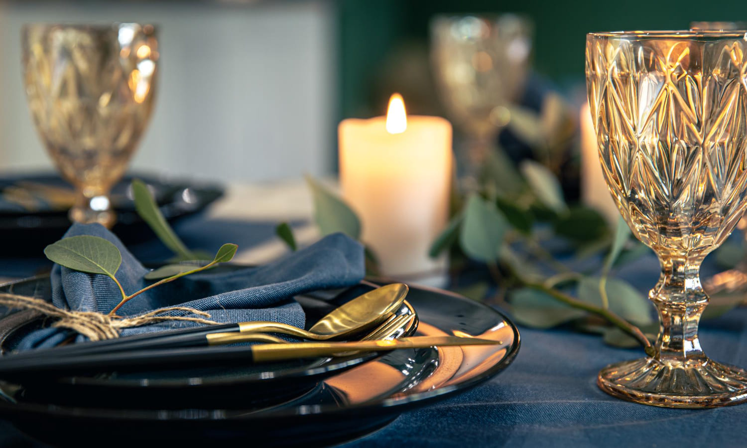 Blue and Gold Table Decor