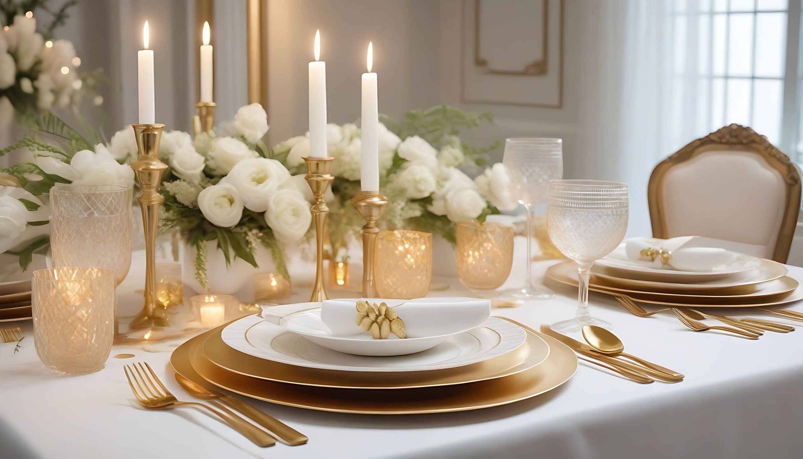 choosing elements for gold and white table decor