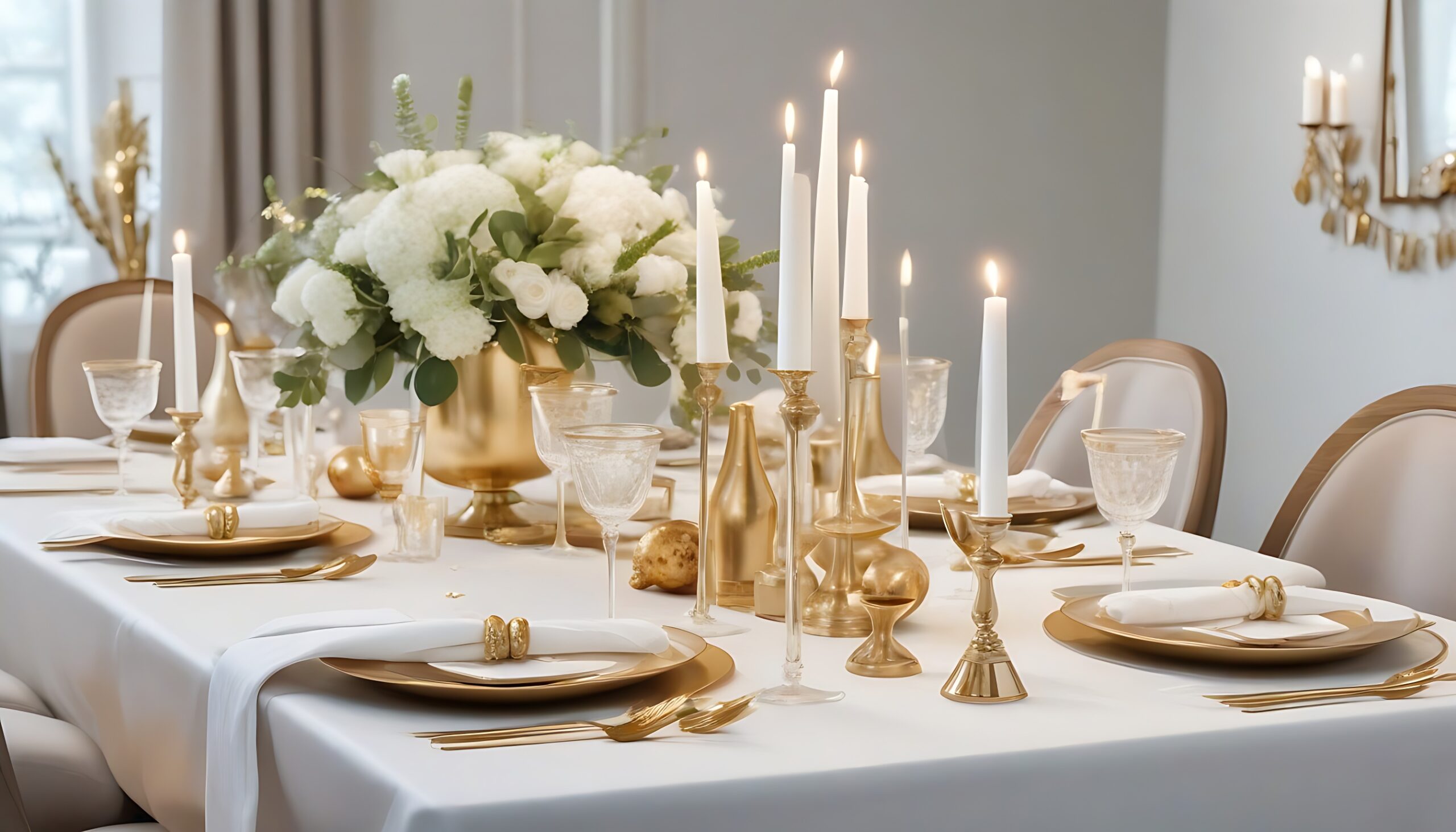 gold and white table decor