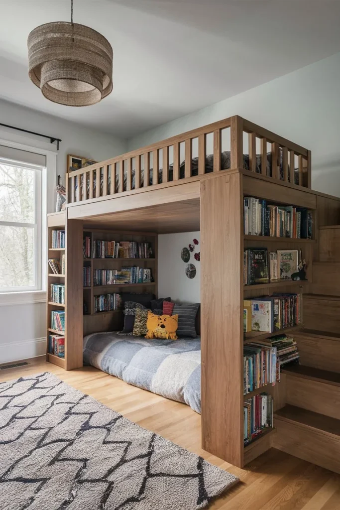 Built-In Bookshelf Loft Bed