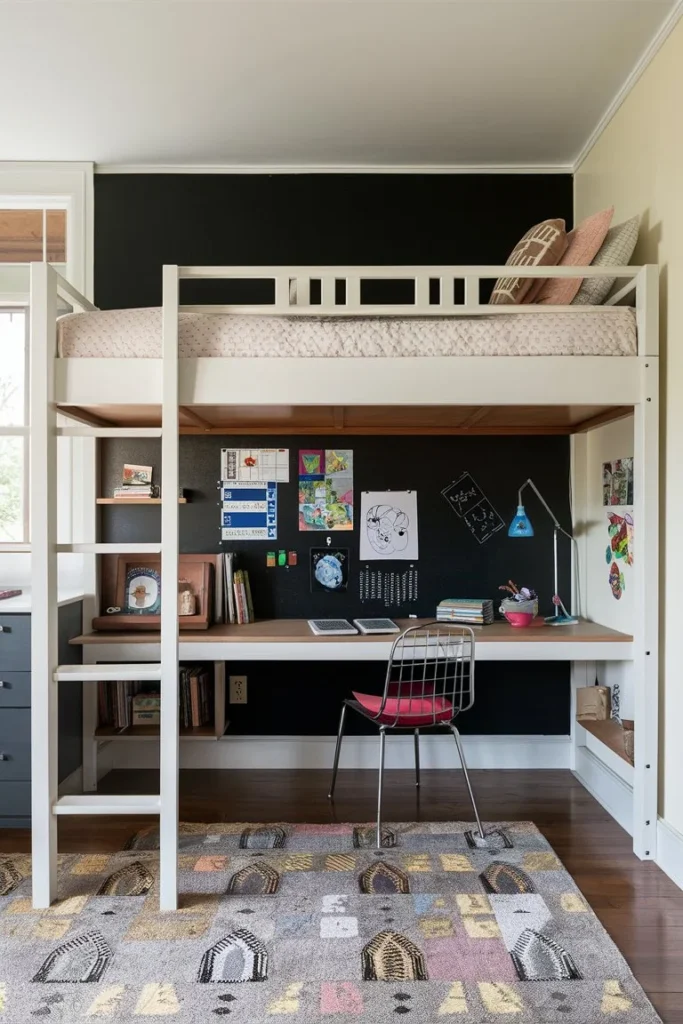 Loft Bed with Corkboard or Chalkboard Wall